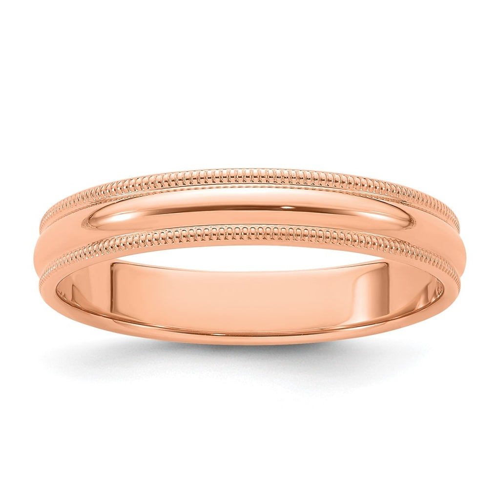 14k Rose Gold Milgrain Half-Round Wedding Band Size 4
