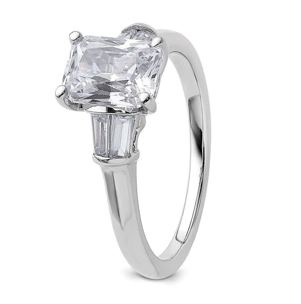 14k White Gold 1 7/8 carat Certified Lab Grown Diamond VS+ F+ Radiant with Tapered Baguette Complete Three Stone Engagement Ring