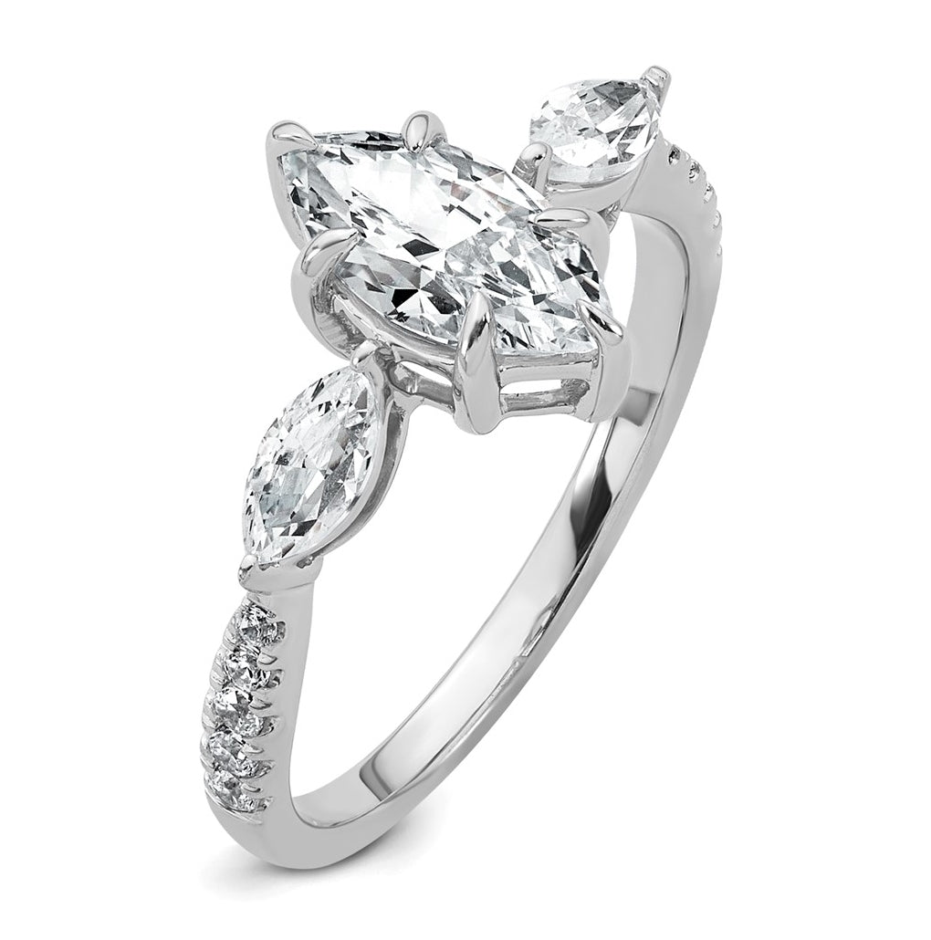 14k White Gold 1 1/2 carat Certified Lab Grown Diamond VS+ F+ Marquise Complete Three Stone Engagement Ring