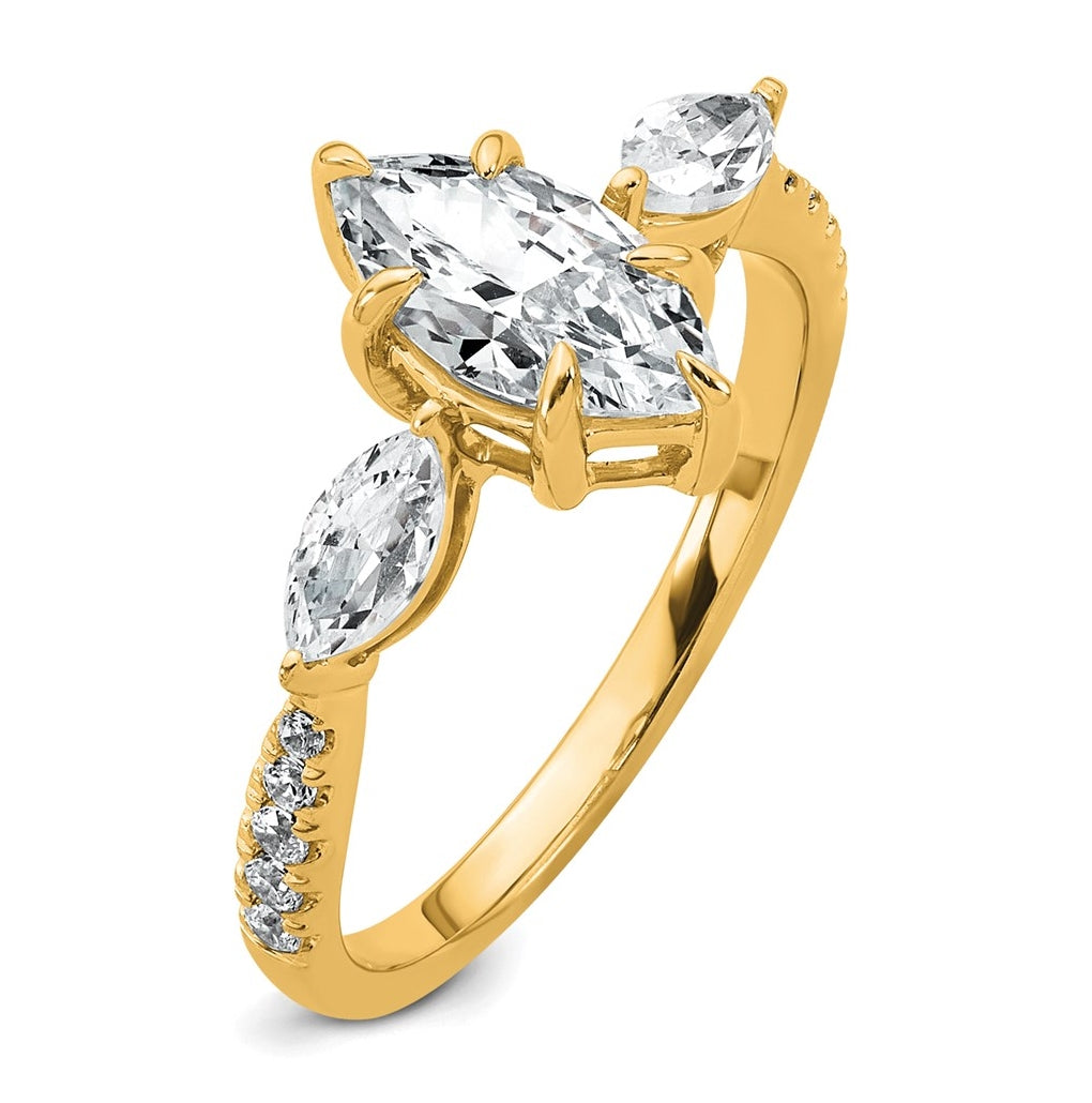 14k Yellow Gold 1 1/2 carat Certified Lab Grown Diamond VS+ F+ Marquise Complete Three Stone Engagement Ring