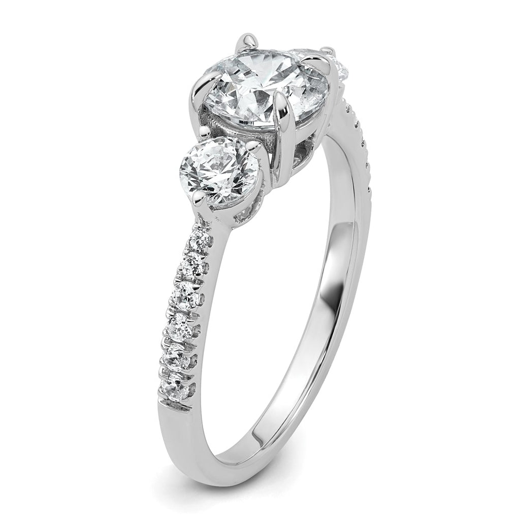 14k White Gold 1 5/8 carat Lab Grown Diamond VS+ F+ Round Complete Three Stone Engagement Ring