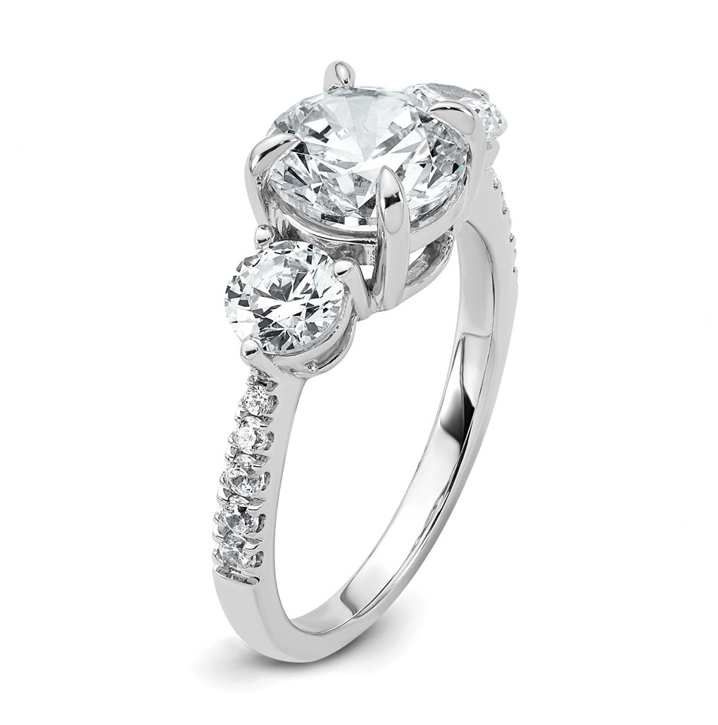 14k White Gold 3 carat Lab Grown Diamond VS+ F+ Round Complete Three Stone Engagement Ring