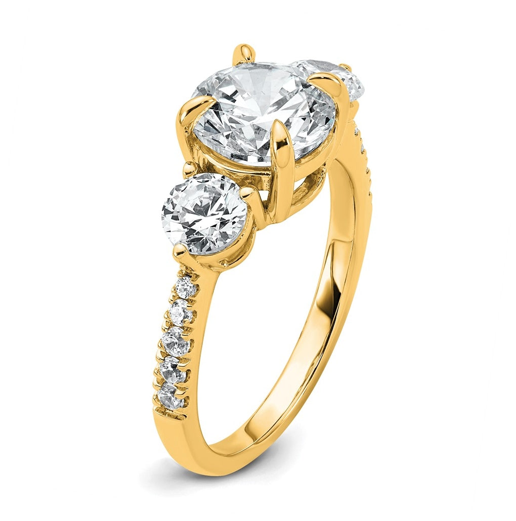 14k Yellow Gold 3 carat Lab Grown Diamond VS+ F+ Round Complete Three Stone Engagement Ring