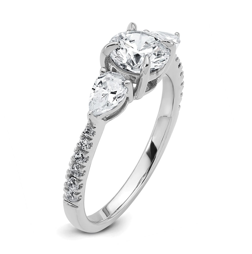 14k White Gold 1 5/8 carat Certified Lab Grown Diamond VS+F+ Round Complete Three Stone Engagement Ring