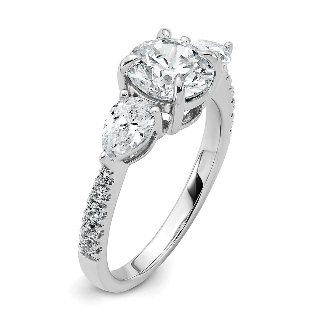 14k White Gold 2 1/3 carat Certified Lab Grown Diamond VS+F+ Round Complete Three Stone Engagement Ring