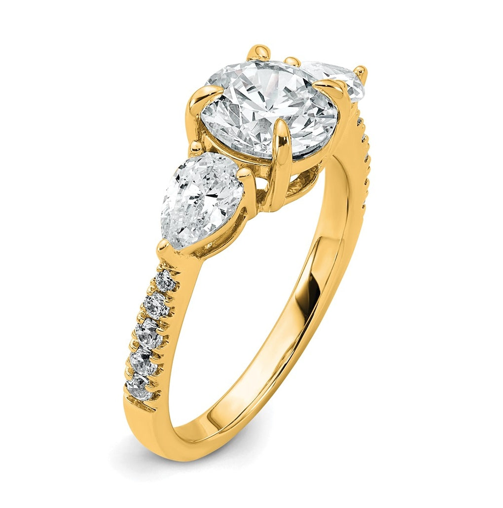 14k Yellow Gold 2 1/3 carat Certified Lab Grown Diamond VS+F+ Round Complete Three Stone Engagement Ring