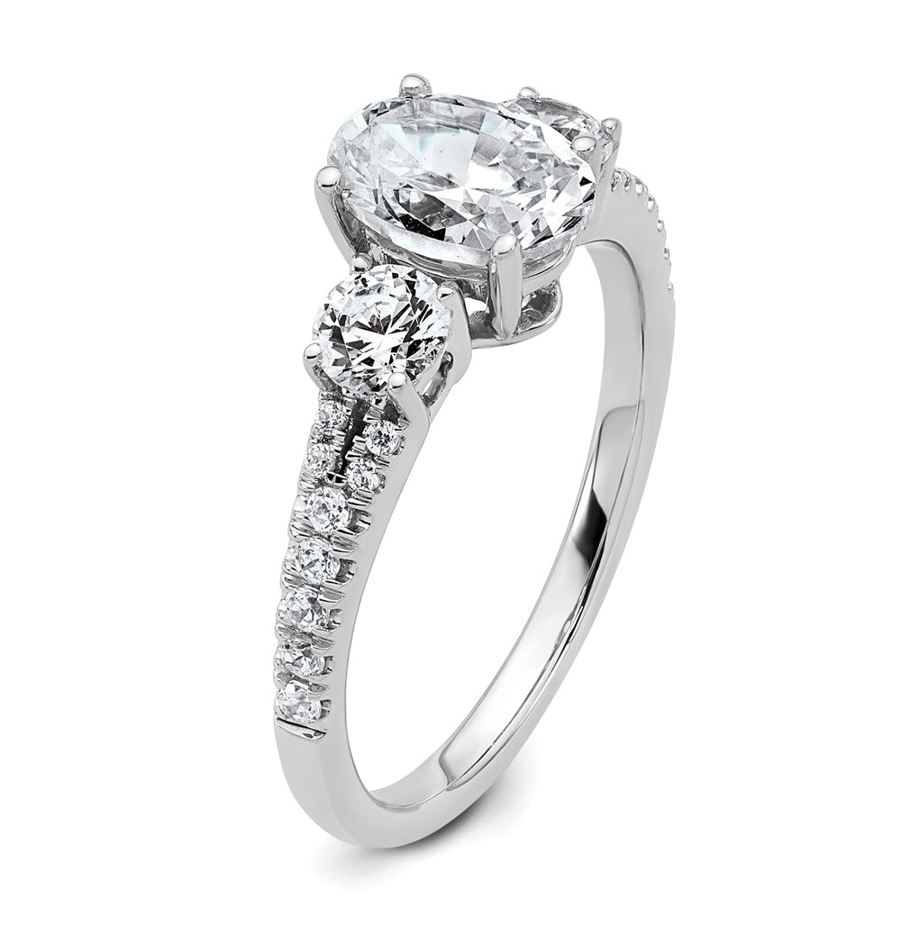 14k White Gold 1 5/8 carat Certified Lab Grown Diamond VS+ F+ Oval with Round Complete Three Stone Engagement Ring
