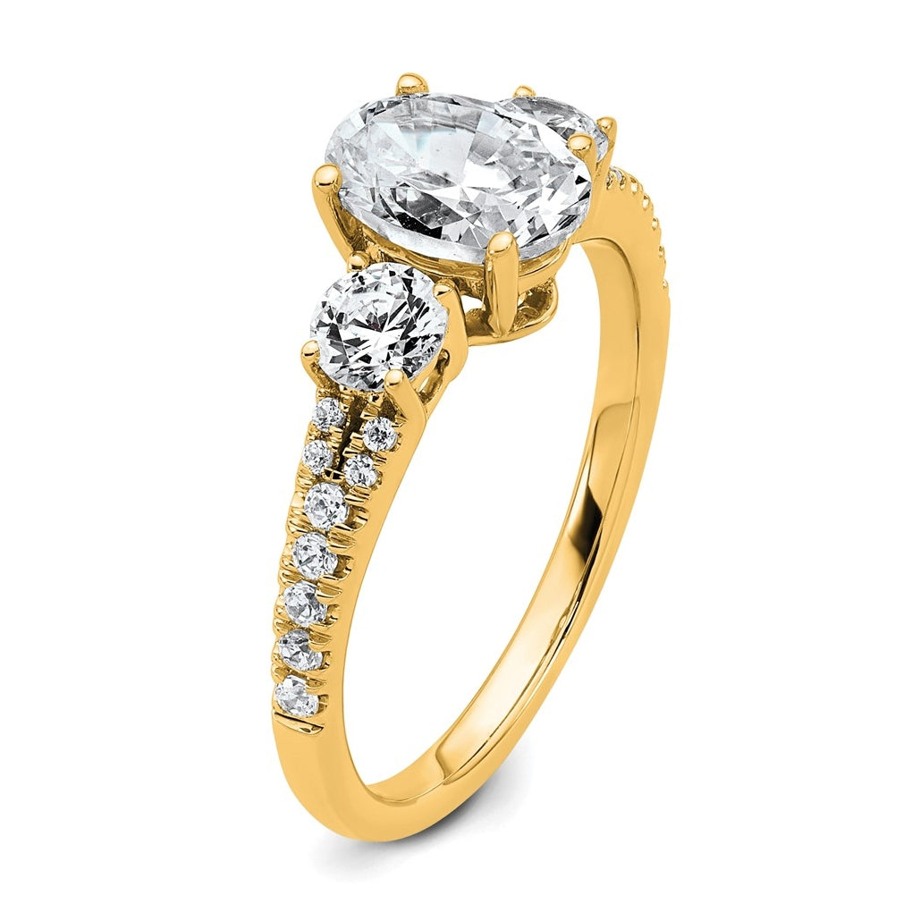 14k Yellow Gold 1 5/8 carat Certified Lab Grown Diamond VS+ F+ Oval with Round Complete Three Stone Engagement Ring
