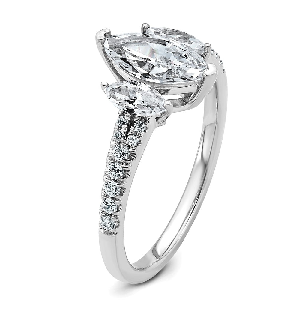 14k White Gold 1 1/2 carat Lab Grown Diamond VS+ F+ Marquise Complete Three Stone Engagement Ring
