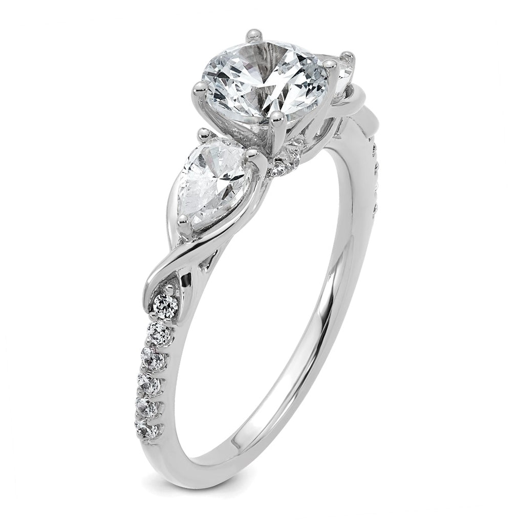 14k White Gold 1 5/8 carat Lab Grown Diamond VS+ F+ Round Complete Three Stone Engagement Ring