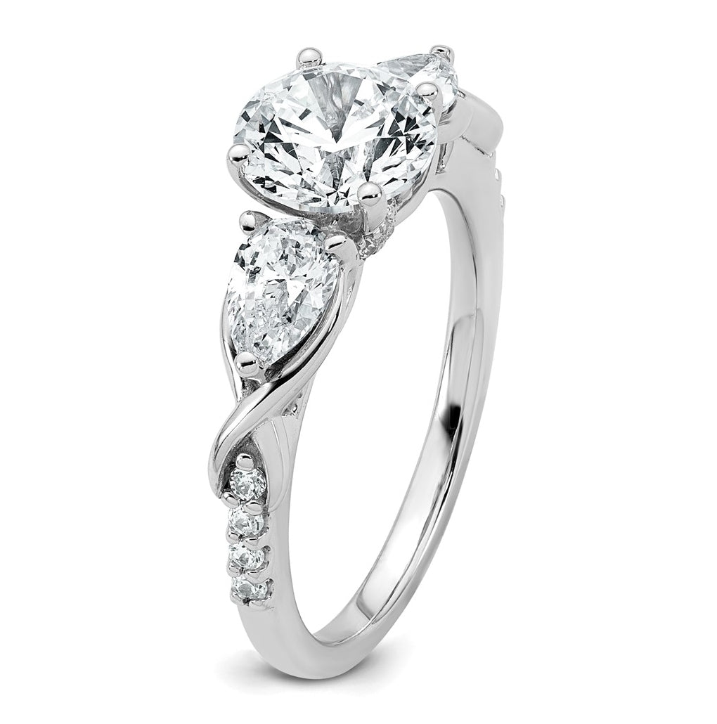 14k White Gold 2 1/4 carat Lab Grown Diamond VS+ F+ Round Complete Three Stone Engagement Ring