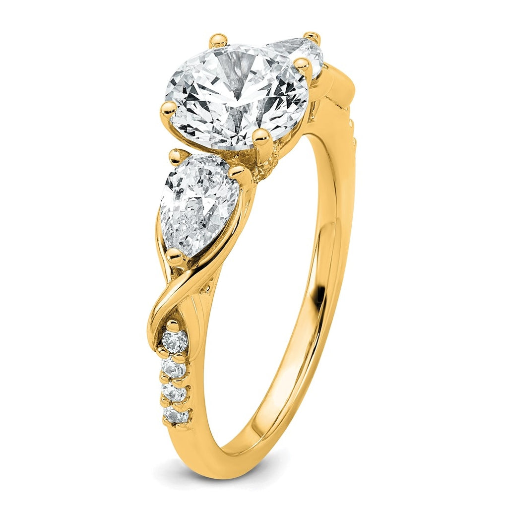 14k Yellow Gold 2 1/4 carat Certified Lab Grown Diamond VS+ F+ Round Complete Three Stone Engagement Ring