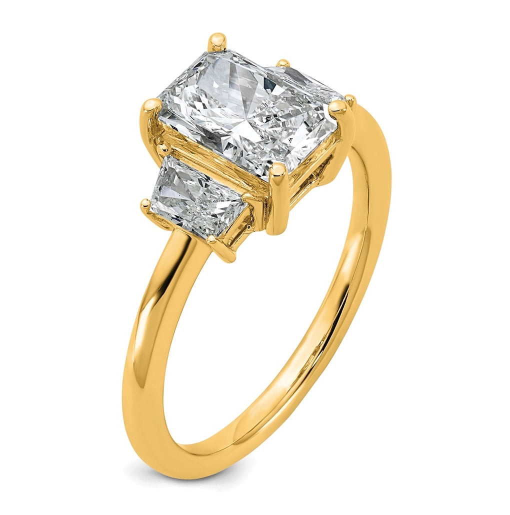 14k Yellow Gold 2 carat Certified Lab Grown Diamond VS+ F+ Radiant and Trapezoid Complete Three Stone Engagement Ring