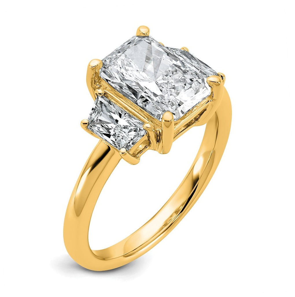 14k Yellow Gold 3 1/3 carat Certified Lab Grown Diamond VS+ F+ Radiant and Trapezoid Complete Three Stone Engagement Ring
