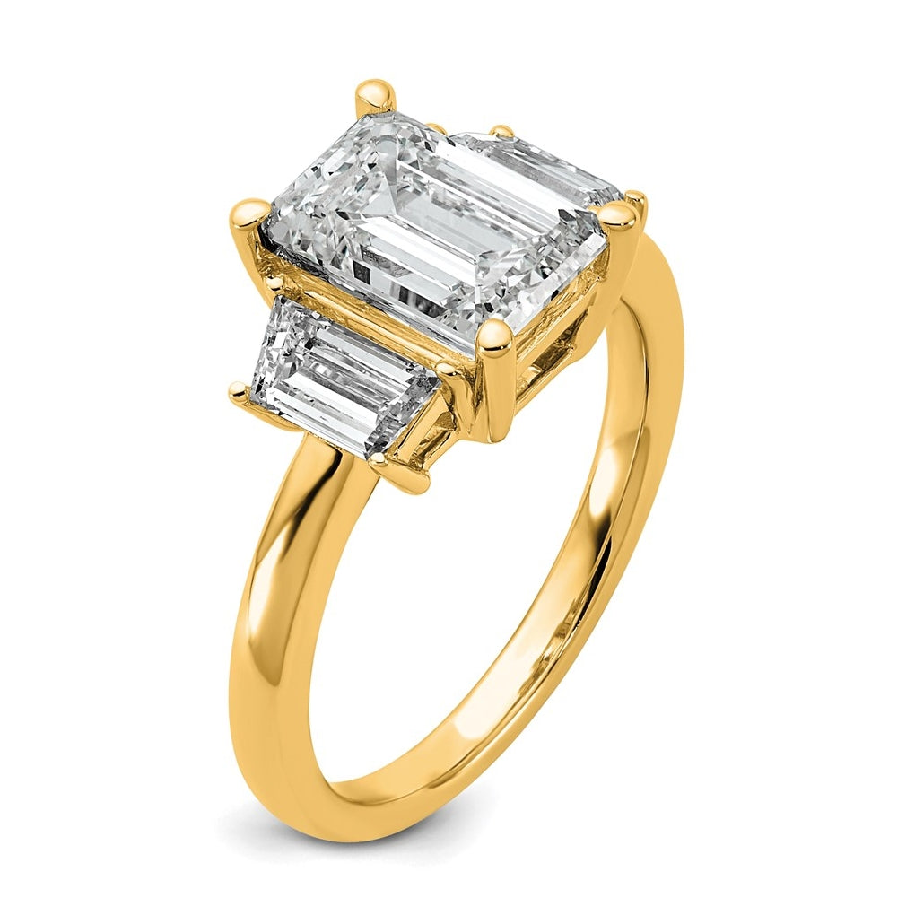 14K Yellow Gold Certified Lab Grown Diamond VS+ F+ Complete Emerald and Trapezoid Engagement Ring
