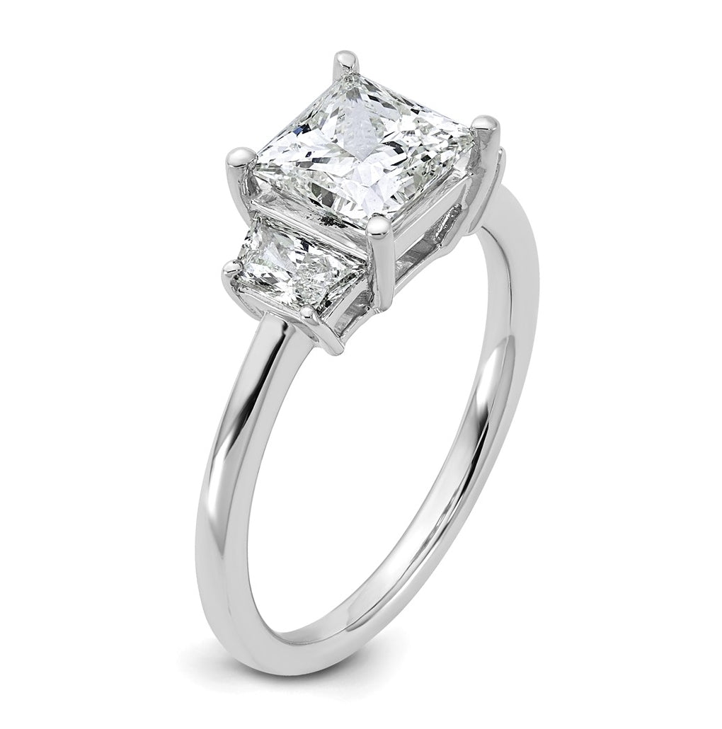 14k White Gold 2 carat Certified Lab Grown Diamond VS+ F+ Princess and Trapezoid Complete Three Stone Engagement Ring
