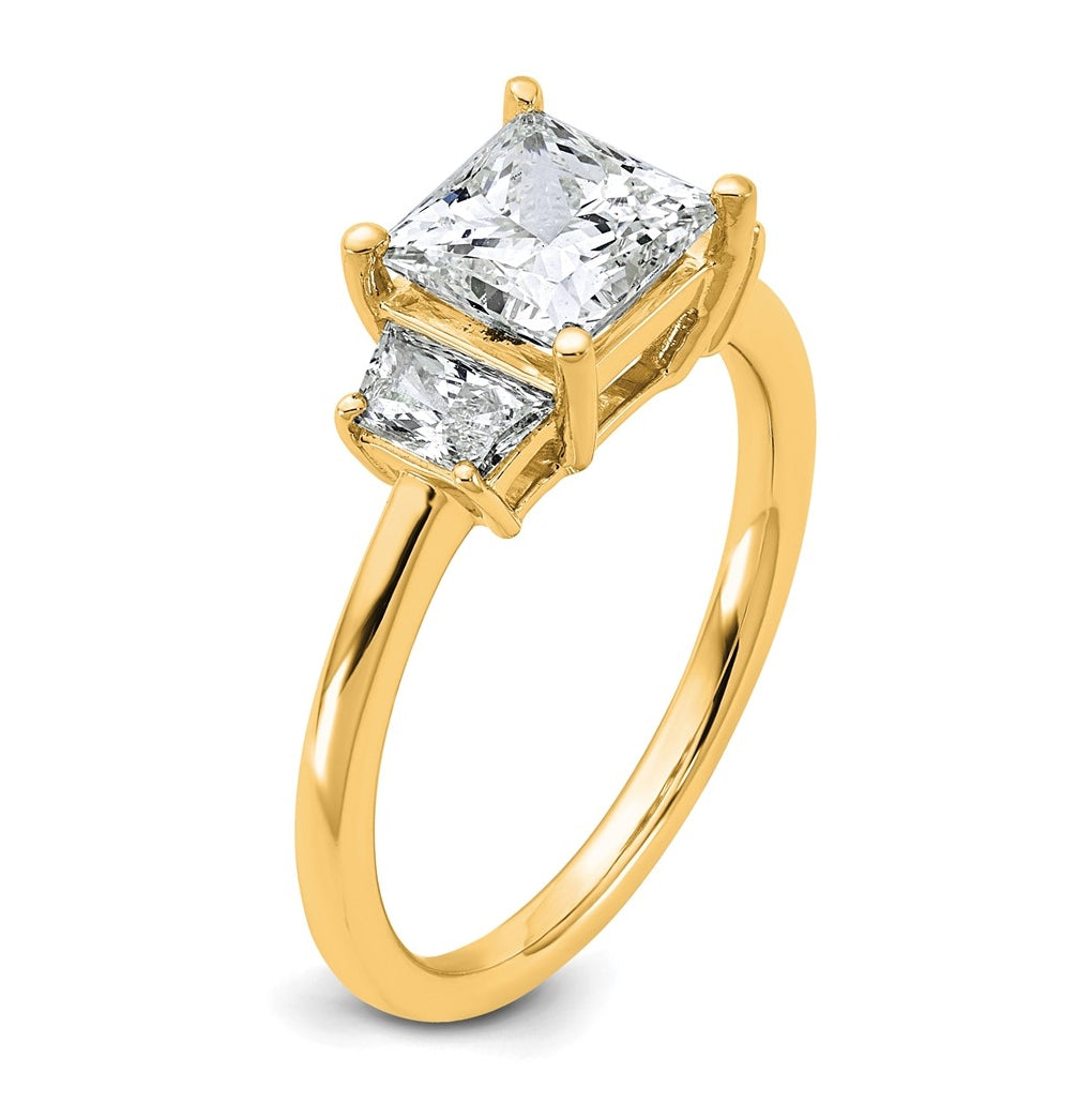 14k Yellow Gold 2 carat Certified Lab Grown Diamond VS+ F+ Princess and Trapezoid Complete Three Stone Engagement Ring