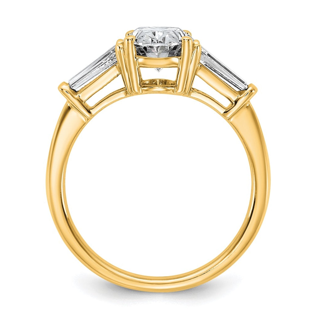 14k Yellow Gold 2 1/5 carat Certified Lab Grown Diamond VS+ F+ Oval and Tapered Baguette Complete Three Stone Engagement Ring