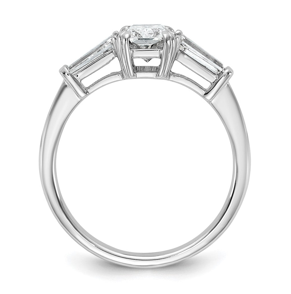 14k White Gold 1 1/2 carat Certified Lab Grown Diamond VS+ F+ Radiant with Tapered Baguette Sides Complete Engagement Ring