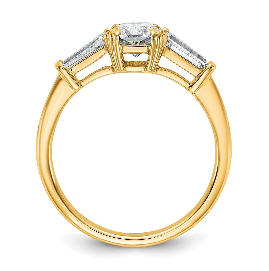 14k Yellow Gold 1 1/2 carat Certified Lab Grown Diamond VS+ F+ Radiant with Tapered Baguette Sides Complete Engagement Ring