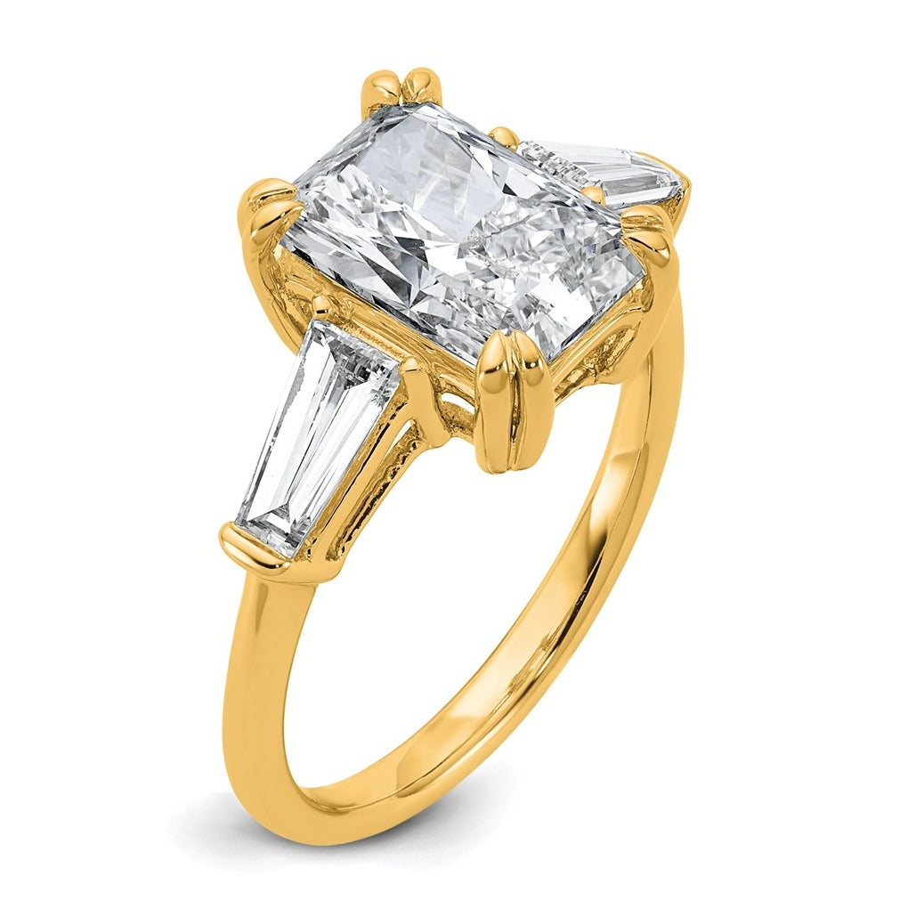 14k Yellow Gold 3 3/4 carat Certified Lab Grown Diamond VS+ F+ Radiant with Tapered Baguette Sides Complete Engagement Ring