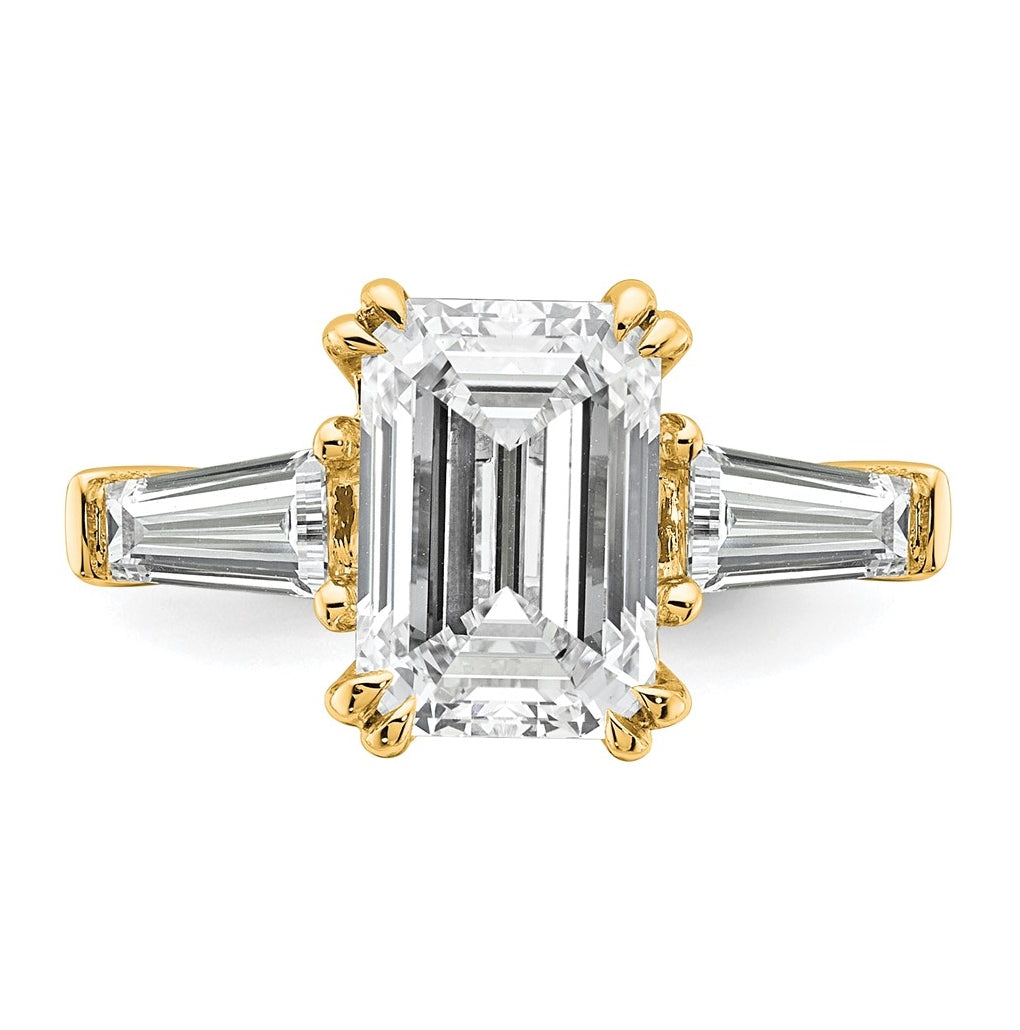 14k Yellow Gold 3 3/4 carat Certified Lab Grown Diamond VS+ F+ Complete Emerald and Tapered Baguette Engagement Ring