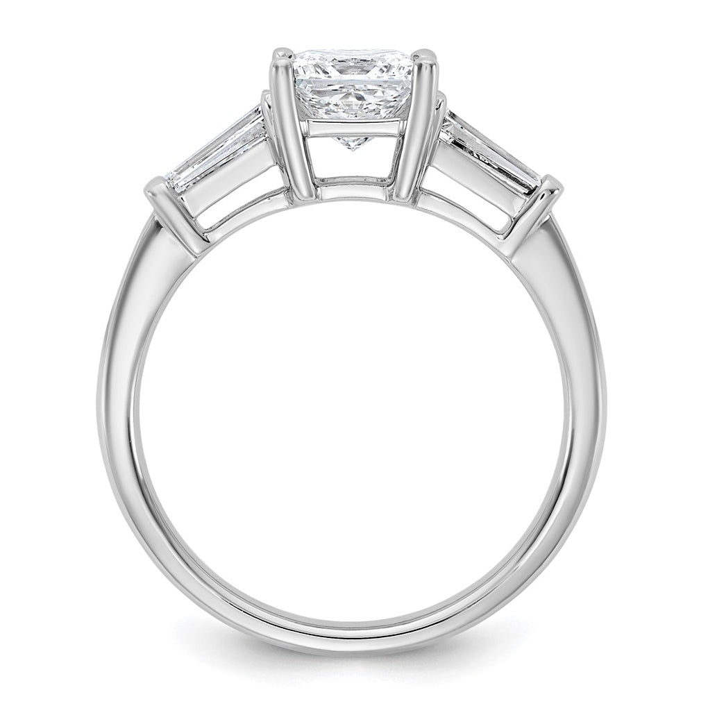 14k White Gold 1 1/2 carat Certified Lab Grown Diamond VS+ F+ Princess and Tapered Baguette Complete Three Stone Engagement Ring