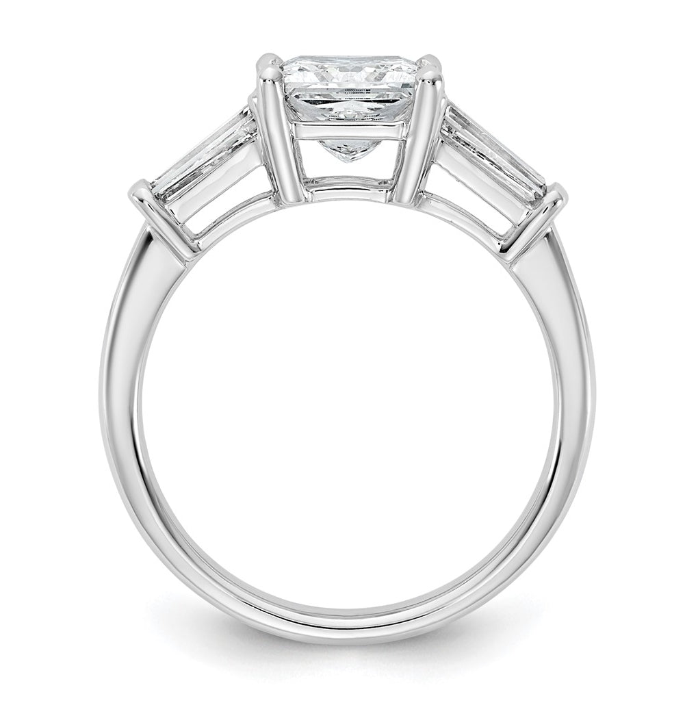 14k White Gold 2 1/5 carat Certified Lab Grown Diamond VS+ F+ Princess and Tapered Baguette Complete Three Stone Engagement Ring