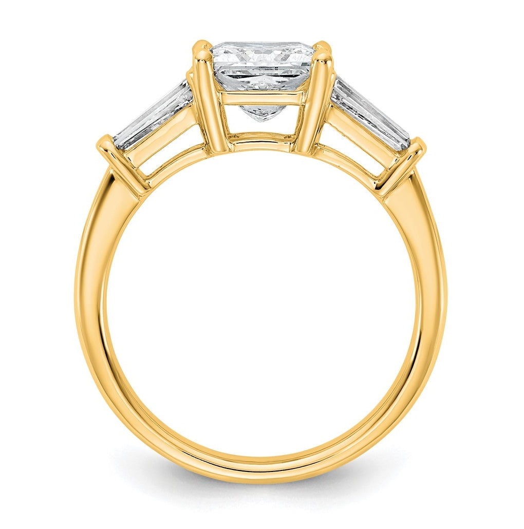 14k Yellow Gold 2 1/5 carat Certified Lab Grown Diamond VS+ F+ Princess and Tapered Baguette Complete Three Stone Engagement Ring