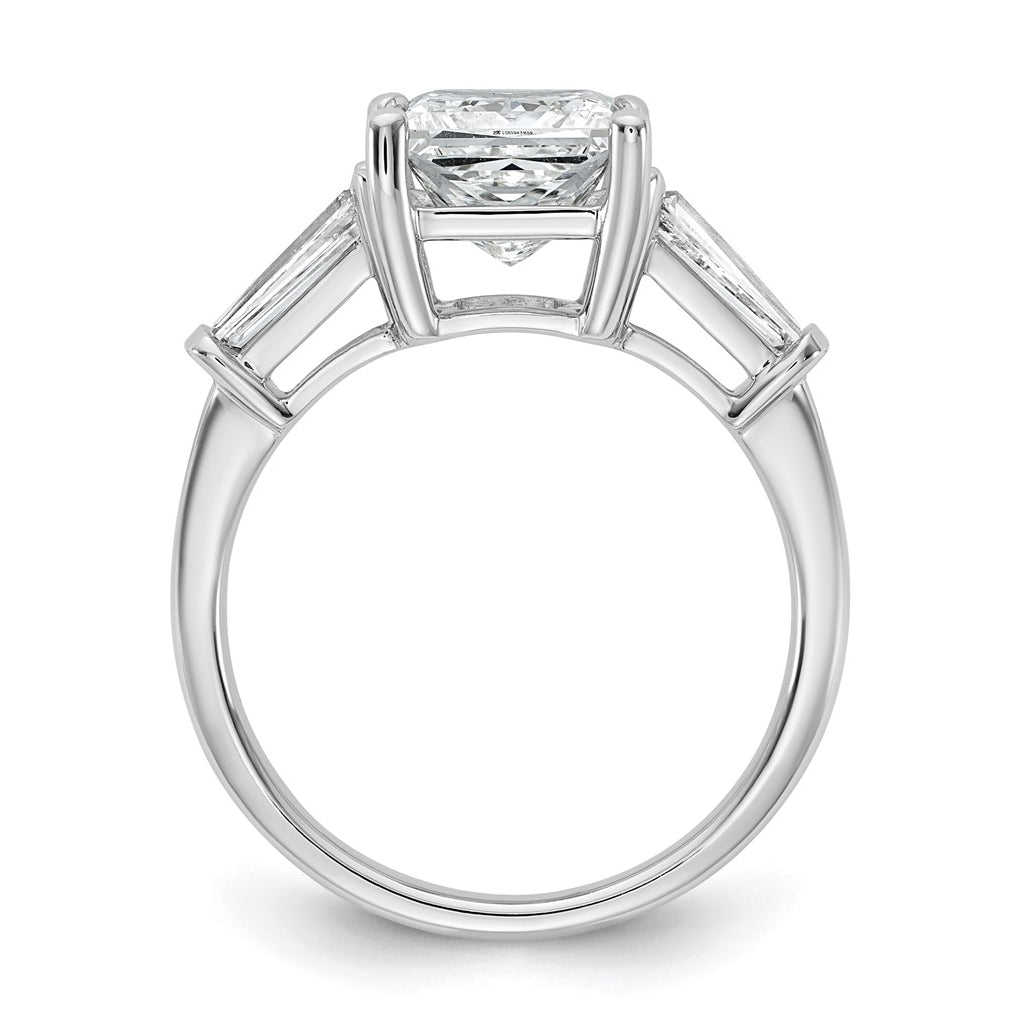 14k White Gold 3 1/5 carat Certified Lab Grown Diamond VS+ F+ Princess and Tapered Baguette Complete Three Stone Engagement Ring
