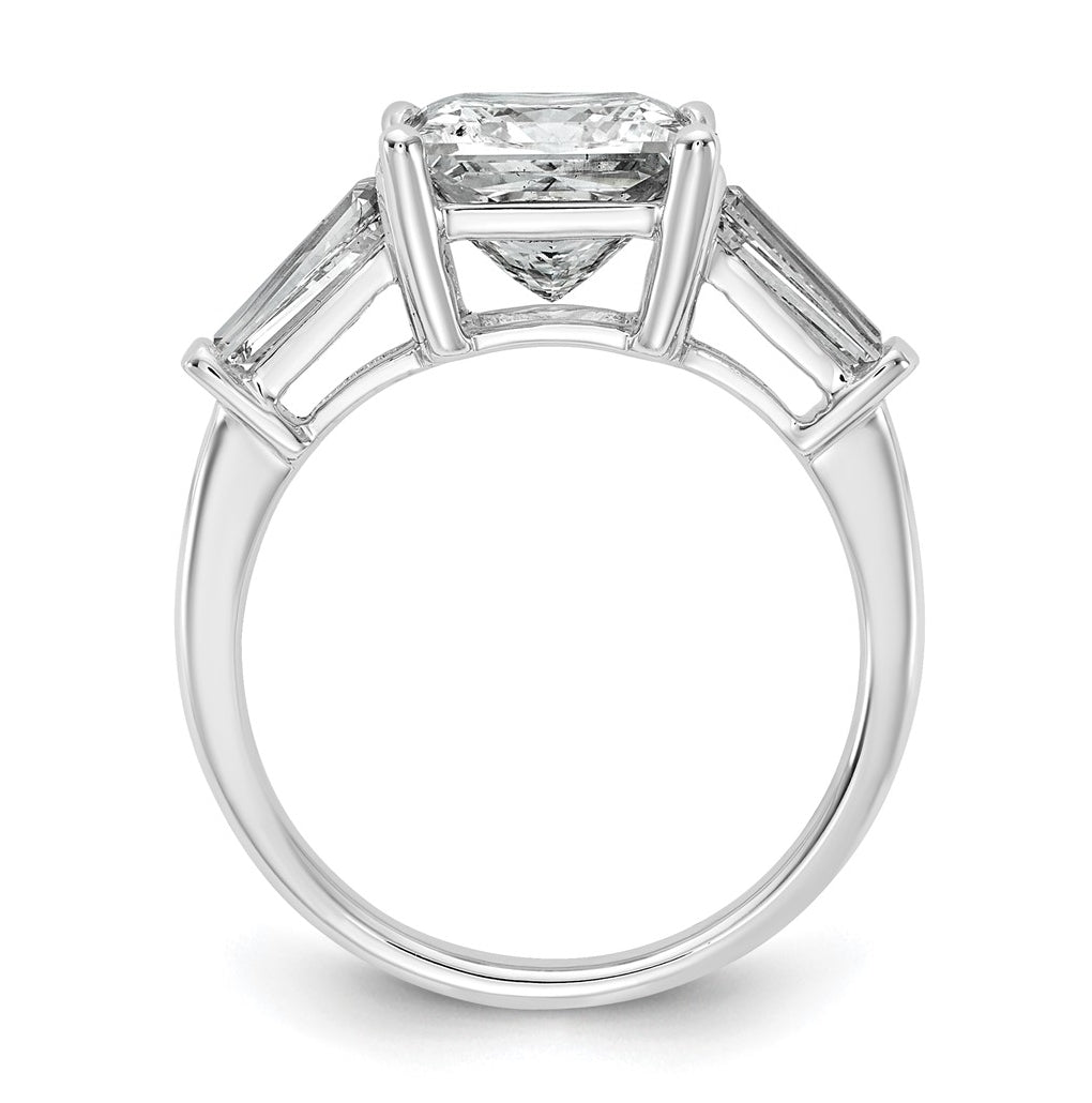 14k White Gold 3 3/4 carat Certified Lab Grown Diamond VS+ F+ Princess and Tapered Baguette Complete Three Stone Engagement Ring