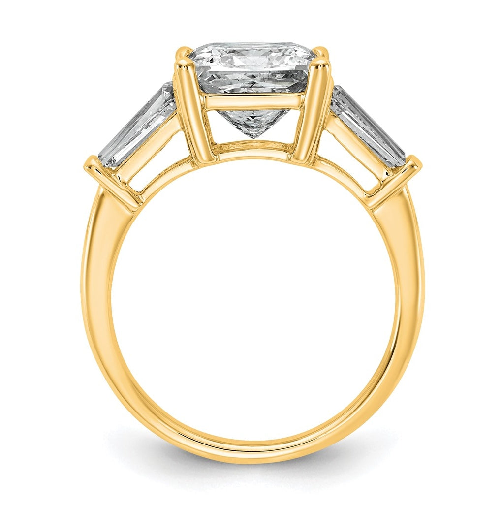 14k Yellow Gold 3 3/4 carat Certified Lab Grown Diamond VS+ F+ Princess and Tapered Baguette Complete Three Stone Engagement Ring