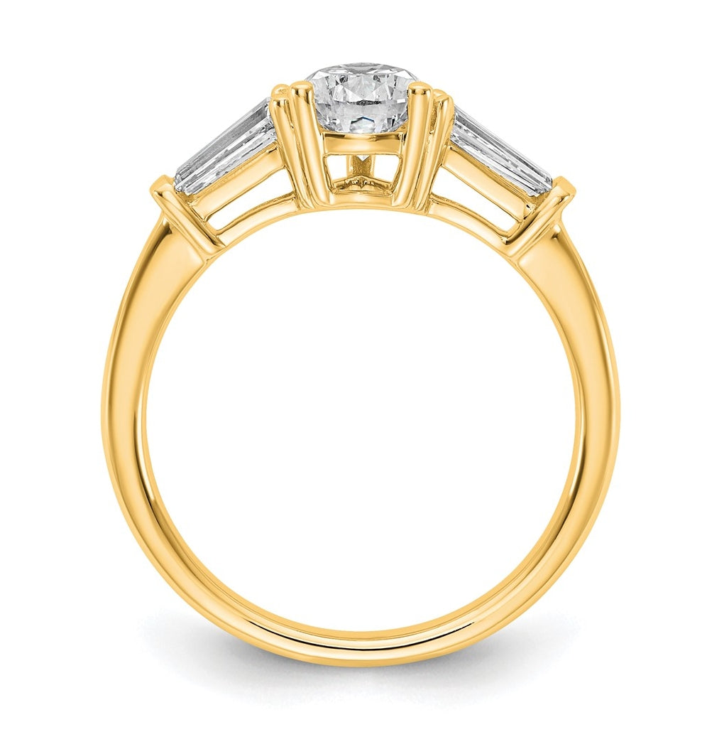 14k Yellow Gold 1 1/2 carat Certified Lab Grown Diamond VS+ F+ Pear and Tapered Baguette Complete Engagement Ring