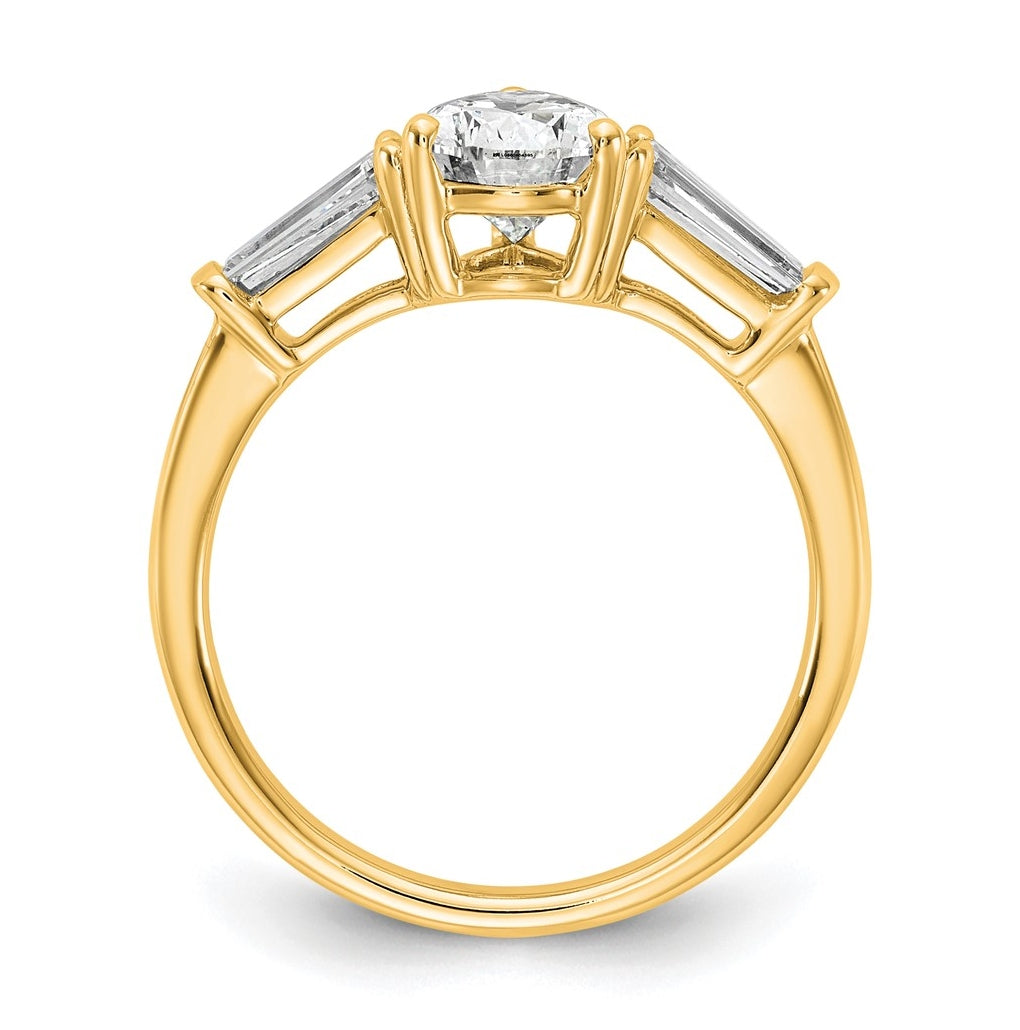 14k Yellow Gold 2 carat Certified Lab Grown Diamond VS+ F+ Pear and Tapered Baguette Complete Engagement Ring