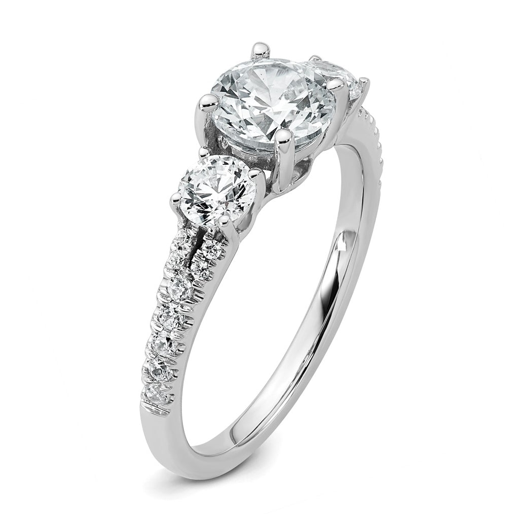 True Origin 14k White Gold 1 5/8 carat Certified Lab Grown Diamond VS+ F+ Round Complete Three Stone Engagement Ring