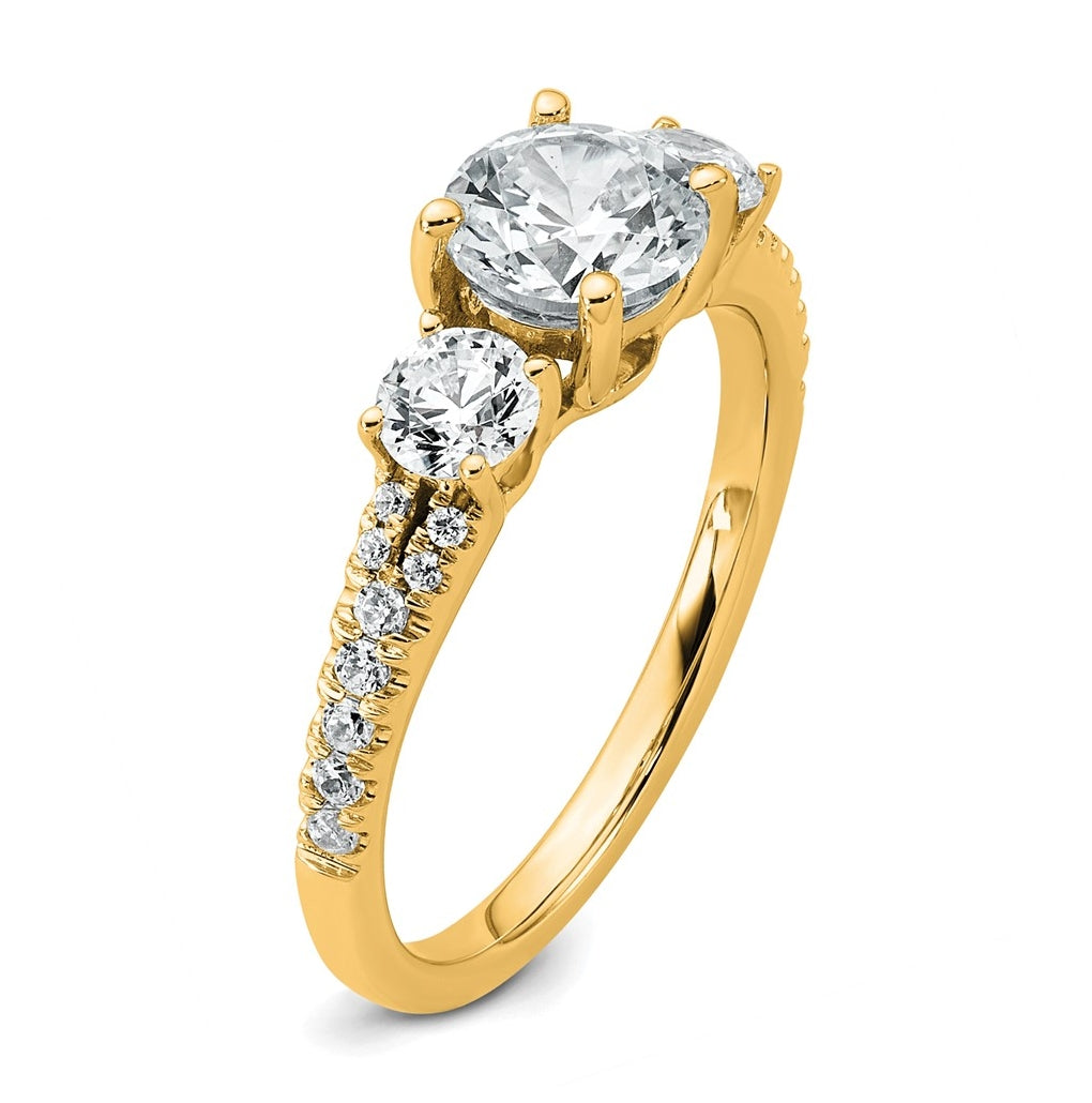 True Origin 14k Yellow Gold 1 5/8 carat Certified Lab Grown Diamond VS+ F+ Round Complete Three Stone Engagement Ring