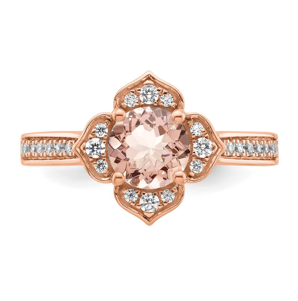 14k Rose Gold Complete Diamond/Morganite Round Engagement Ring