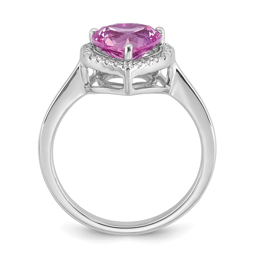14k White Gold 1/6 carat Lab Grown Diamond VS+ F+ and Natural Pink Sapphire Complete Heart Ring