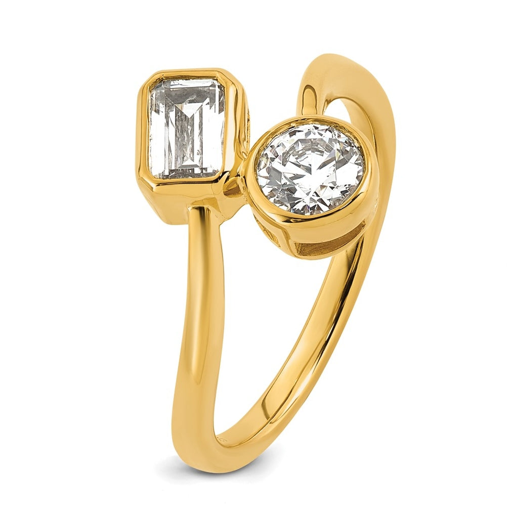 14k Yellow Gold 1 carat Lab Grown Diamond VS+ F+ Complete Two Stone Bezel Set Fashion Ring