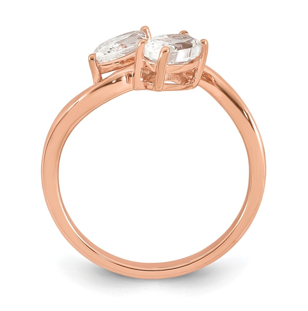 14k Rose Gold 1 carat Lab Grown Diamond VS+ F+ Complete Two Stone Fashion Ring