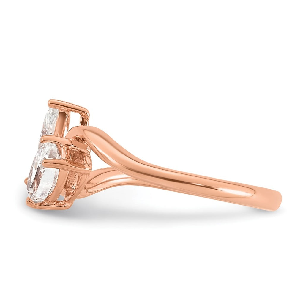 14k Rose Gold 1 carat Lab Grown Diamond VS+ F+ Complete Two Stone Fashion Ring