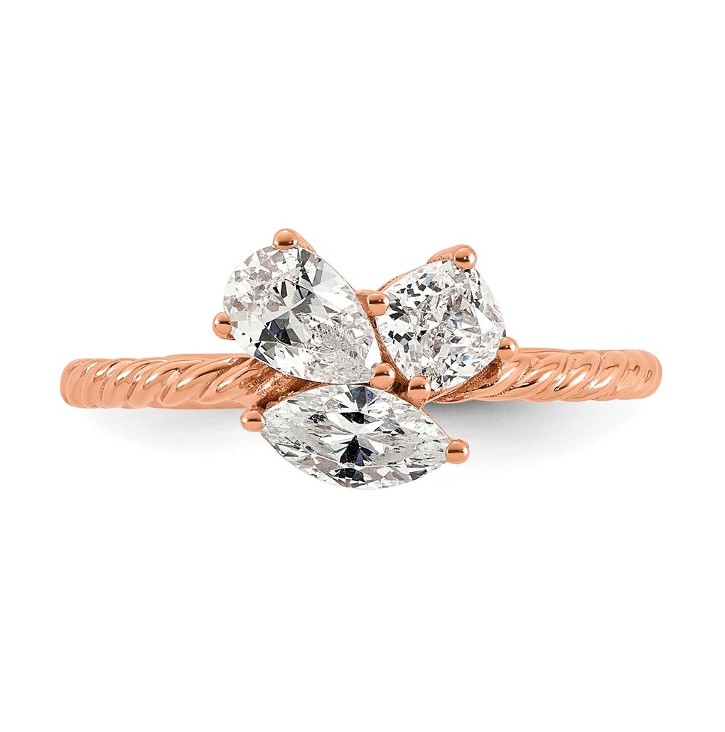 14k Rose Gold 1 carat Lab Grown Diamond VS+ F+ Complete Three Stone Fashion Ring