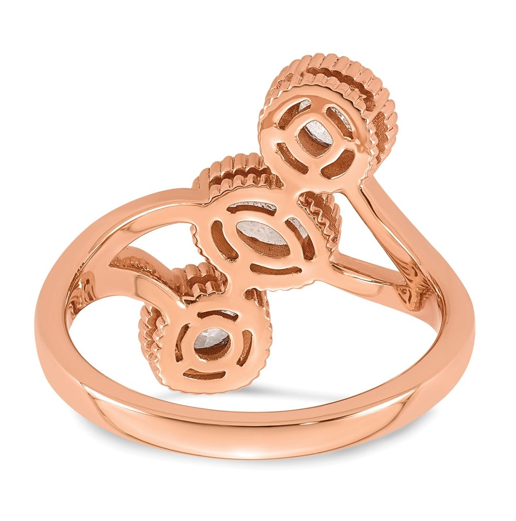 14k Rose Gold 1 carat Lab Grown Diamond VS+ F+ Complete Three Stone Bezel Set Fashion Ring