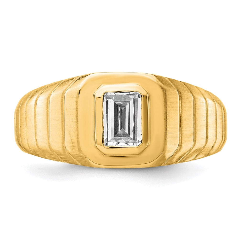 IBGoodman 14k Yellow Gold 3/4 carat Lab Grown Diamond VS+ F+ Radiant Complete Men's Ring