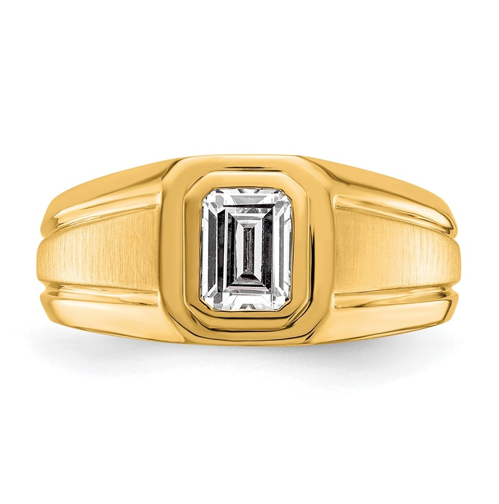 IBGoodman 14k Yellow Gold 1 carat Lab Grown Diamond VS+ F+ Radiant Complete Men's Ring
