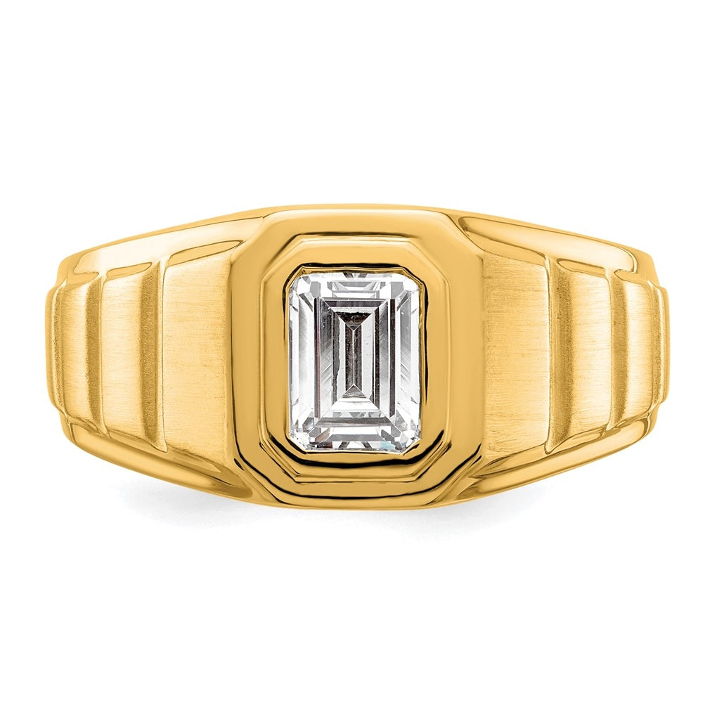 IBGoodman 14k Yellow Gold 1 carat Lab Grown Diamond VS+ F+ Radiant Complete Men's Ring