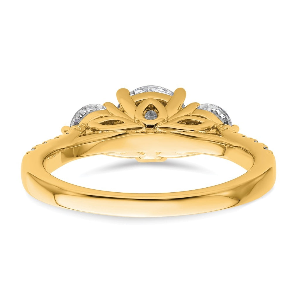 14k Yellow Gold 1 3/4 carat Lab Grown Diamond VS+ F+ Round Complete Three Stone Engagement Ring