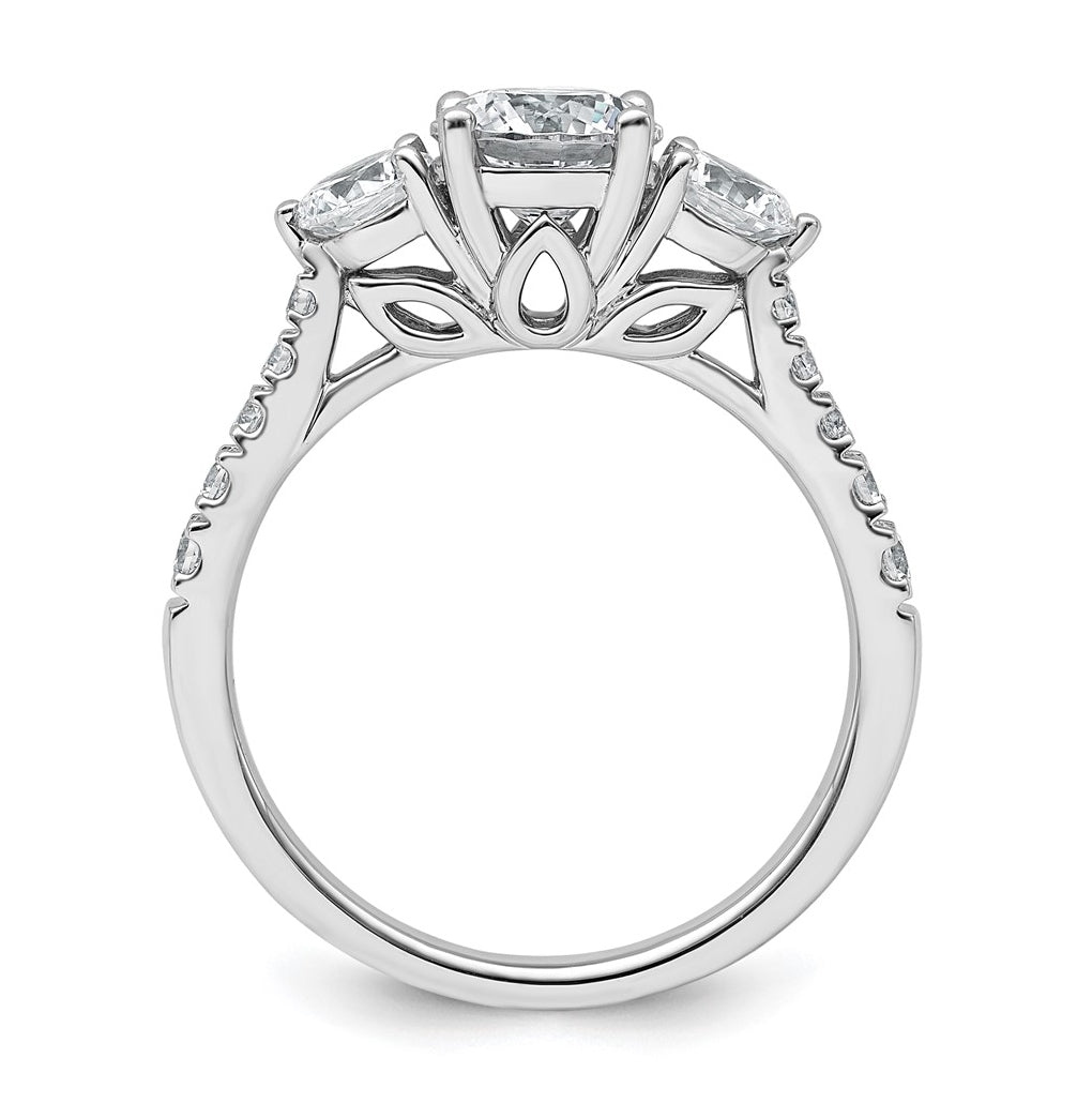 14k White Gold 1 3/4 carat Certified Lab Grown Diamond VS+ F+ Round Complete Three Stone Engagement Ring