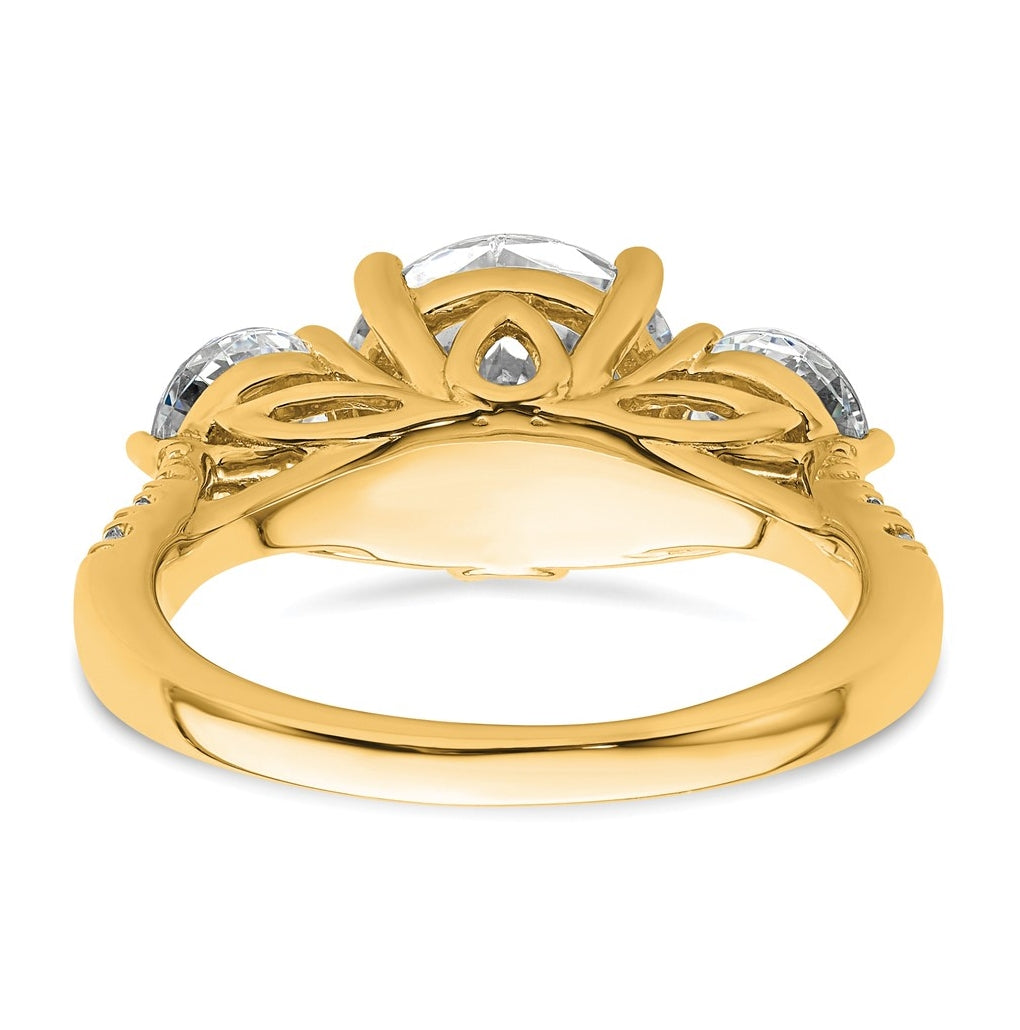14k Yellow Gold 4 carat Lab Grown Diamond VS+ F+ Round Complete Three Stone Engagement Ring