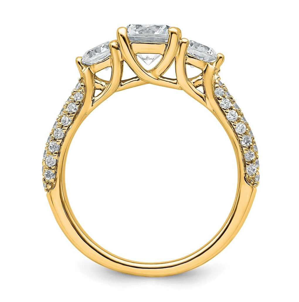 14k Yellow Gold 1 3/4 carat Certified Lab Grown Diamond VS+ F+ Complete Round Three Stone Engagement Ring
